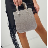 τσάντα με κρυστάλλους & χερούλι σχήμα φιδιού