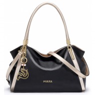 δερμάτινη γυναικεία τσάντα shopper `ωμου foxer 926097f μαύρο