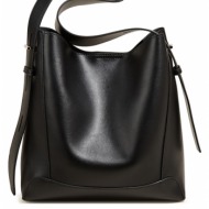 δερμάτινη γυναικεία τσάντα shopper ‘ωμου foxer 9136015f μαύρο