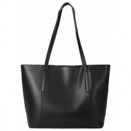 δερμάτινη γυναικεία τσάντα shopper `ωμου foxer 958v422f μαύρο