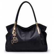 δερμάτινη γυναικεία τσάντα shopper ‘ωμου foxer 958136f μαύρο