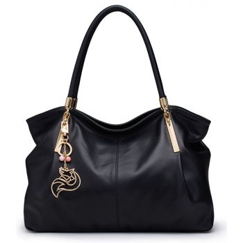 δερμάτινη γυναικεία τσάντα shopper ‘ωμου foxer 958136f μαύρο σε προσφορά
