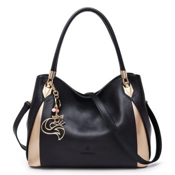 δερμάτινη γυναικεία τσάντα shopper ‘ωμου foxer 987001f μαύρο σε προσφορά