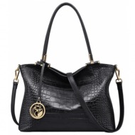 δερμάτινη γυναικεία τσάντα shopper ‘ωμου foxer 986046f μαύρο