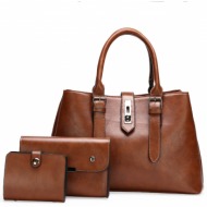 γυναικείο σετ τσάντας χιαστί/ώμου/χειρός cardinal zm588 light brown