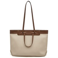 γυναικεία τσάντα shopper `ωμου foxer 9151135f άσπρο/καφέ