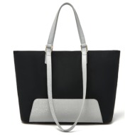 υφασμάτινη γυναικεία τσάντα shopper `ωμου foxer 9136060f μαύρο