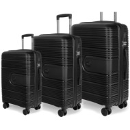 βαλίτσες σκληρές (σέτ 3 τεμαχίων) newcom (pp) n1594 μαύρο