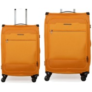 βαλίτσες υφασμάτινες σετ newcom μικρή μεσαία n1510 orange