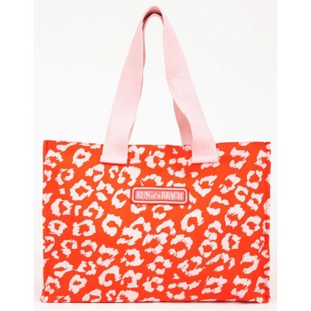 sun of a beach red leopard | tote beach bag (διαστάσεις 53 σε προσφορά