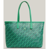 tommy hilfiger th monoplay leather tote mono (διαστάσεις: 51 x 15.5 x 28 εκ) aw0aw15971-l4b green