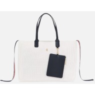 tommy hilfiger iconic tommy tote perf aw0aw16104-ybl offwhite