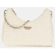 guess assia top zip shoulder bag τσαντα γυναικειο hwqg8499180-sto ivory