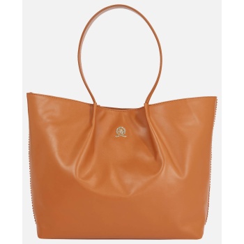 tommy hilfiger crest leather tote aw0aw15230-0he tan σε προσφορά