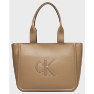calvin klein raised ck medium tote lv04f3218g-vfu sandybrown