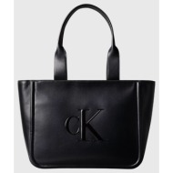 calvin klein raised ck medium tote lv04f3218g-ub1 black