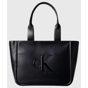 calvin klein raised ck medium tote lv04f3218g-ub1 black