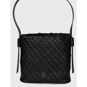 tommy hilfiger th braided shoulder bag aw0aw18160-bds black