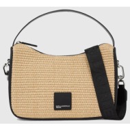 karl lagerfeld jeans klj box logo raffia mini hobo b2w30115-106 biege