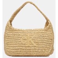 calvin klein jeans bold ck raffia sm shoulder bag lv04f3449g-0ei biege