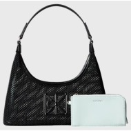 calvin klein jeans emblem mesh shoulder bag lv04f3381g-ub1 black