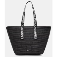 karl lagerfeld jeans klj box logo raffia shopper b2w30113-999 black