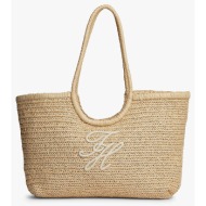 tommy hilfiger th elevated summer tote raffia aw0aw18536-0f4 biege