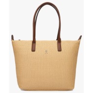 tommy hilfiger popette tote raffia aw0aw18528-0f4 biege