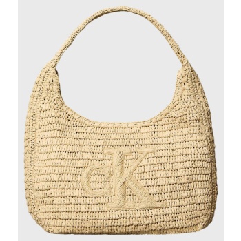 calvin klein jeans bold ck raffia lg shoulder bag
