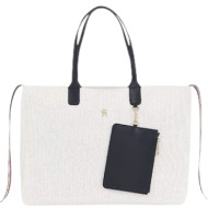 γυναικεία iconic tote τσάντα λευκή tommy hilfiger aw0aw16104-ybl
