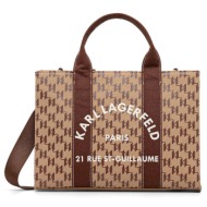 γυναικεία k/rsg tote τσάντα καφέ karl lagerfeld b1w50021-2lo monogram nougat