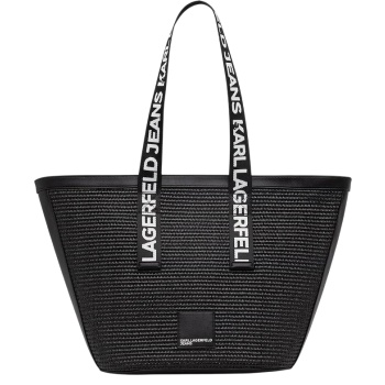 γυναικεία raffia shopper τσάντα μαύρη karl lagerfeld jeans