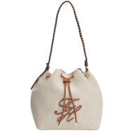 γυναικεία λινή bucket τσάντα μπεζ tommy hilfiger aw0aw18631-0f4