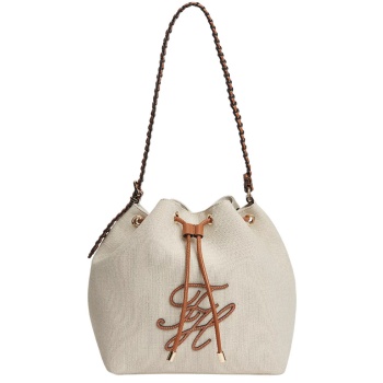 γυναικεία λινή bucket τσάντα μπεζ tommy hilfiger