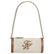 γυναικεία λινή τσάντα μπεζ tommy hilfiger aw0aw18635-0f4