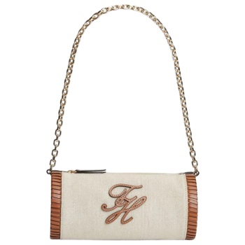 γυναικεία λινή τσάντα μπεζ tommy hilfiger aw0aw18635-0f4