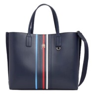 γυναικεία iconic signature satchel τσάντα navy μπλε tommy hilfiger aw0aw16409-dw6
