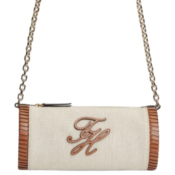 γυναικεία λινή τσάντα μπεζ tommy hilfiger aw0aw18635-0f4