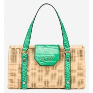 guess handbag green 100% ratan