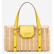 guess handbag yellow 100% ratan