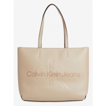 calvin klein jeans shopper bag beige 100% polyurethane σε προσφορά