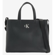 calvin klein minimal monogram slim tote 26 handbag black recycled polyester, polyurethane