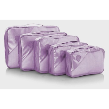 heys metallic packing cube 5pc bag violet polyurethane