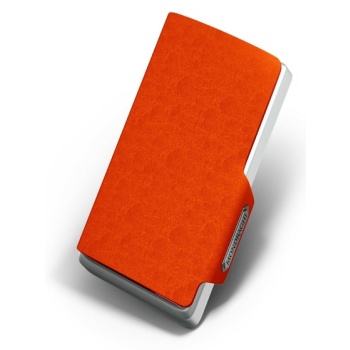 mondraghi saffiano wallet orange genuine leather, aluminum