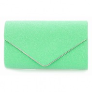 τσάντα φάκελος πράσινη λούρεξ με μεταλλικό v στο κούμπωμα και αλυσίδα πρασινο