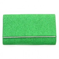 τσάντα φάκελος πράσινη λούρεξ με μεταλλικές λεπτομέρειες και αλυσίδα πρασινο
