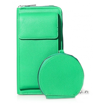 τσαντάκι πορτοφόλι πράσινο δερματίνη με θήκη κινητού και σε προσφορά