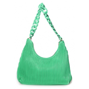 τσάντα ώμου πράσινη δερματίνη πλισέ με αλυσίδα πρασινο σε προσφορά