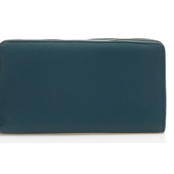 πορτοφόλι μπλε δερματίνη με διπλό φερμουάρ και λουράκι σε προσφορά