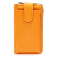 πορτοφόλι πορτοκαλί δερματίνη με θήκη κινητού και αποσπώμενο λουράκι πορτοκαλι